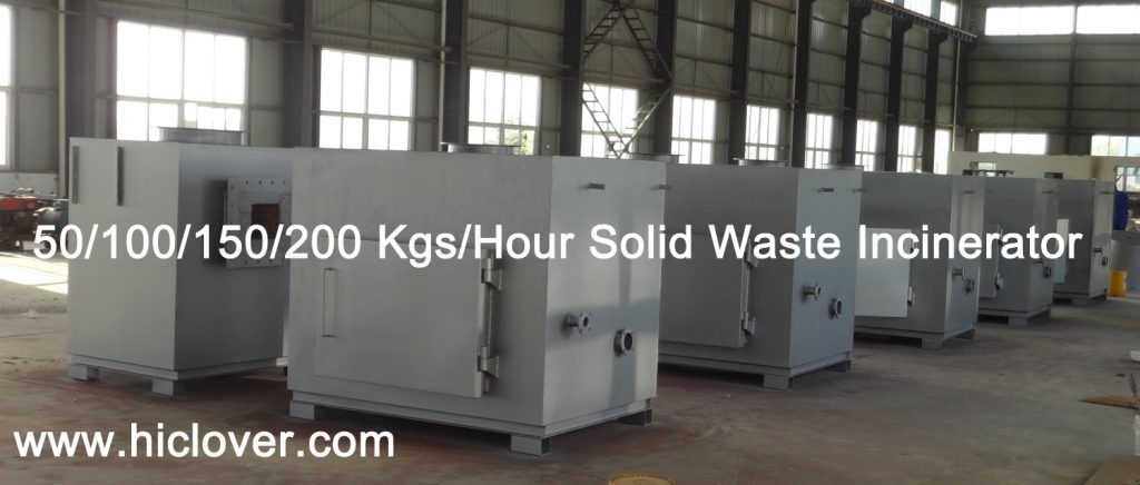 50-100-150-200 Kgs per Hour Solid Waste Incinerator Model TS150 PLC 1570Liters Chamber