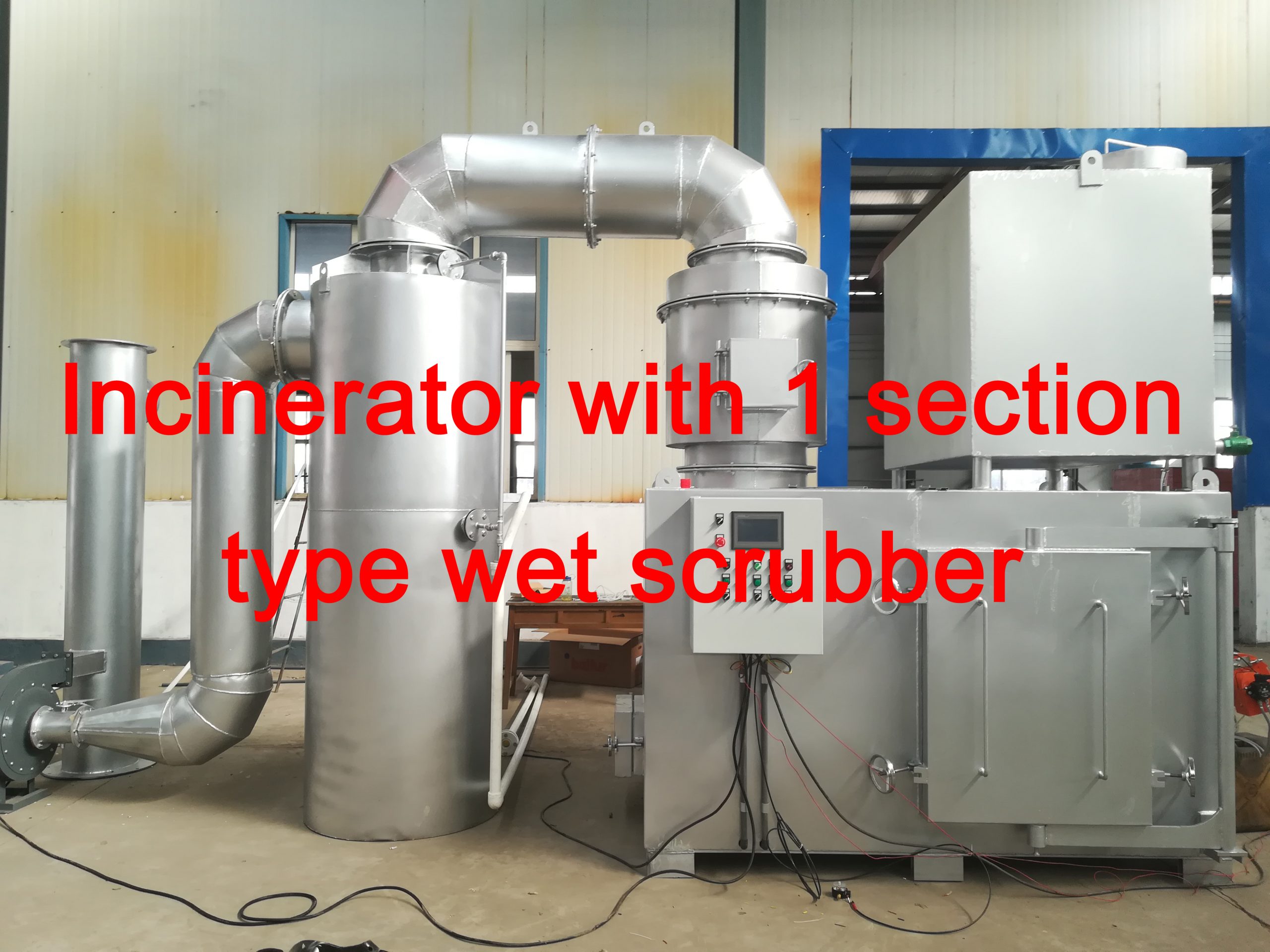 Incinerator with 1 or 3 section type wet scrubber