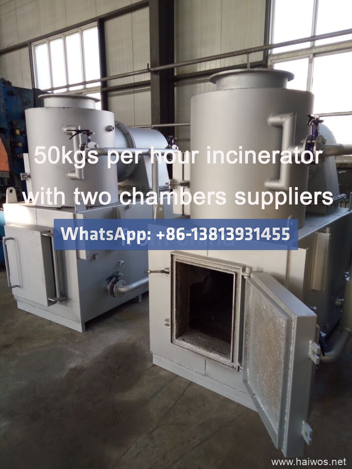 50kgs per hour incinerator with 2 chambers vendors from china